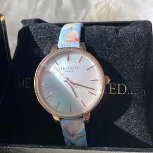 TED BAKER London Kate Mother of Pearl Blue Floral Leather Watch TE50005018 SD